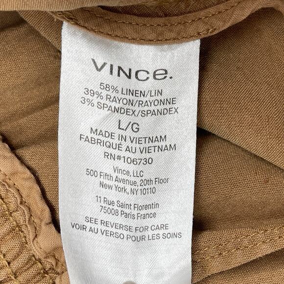 VINCE Pants Womens L Linen Blend Cargo Cropped Cuffed High Rise Utility Brown - Picture 9 of 14